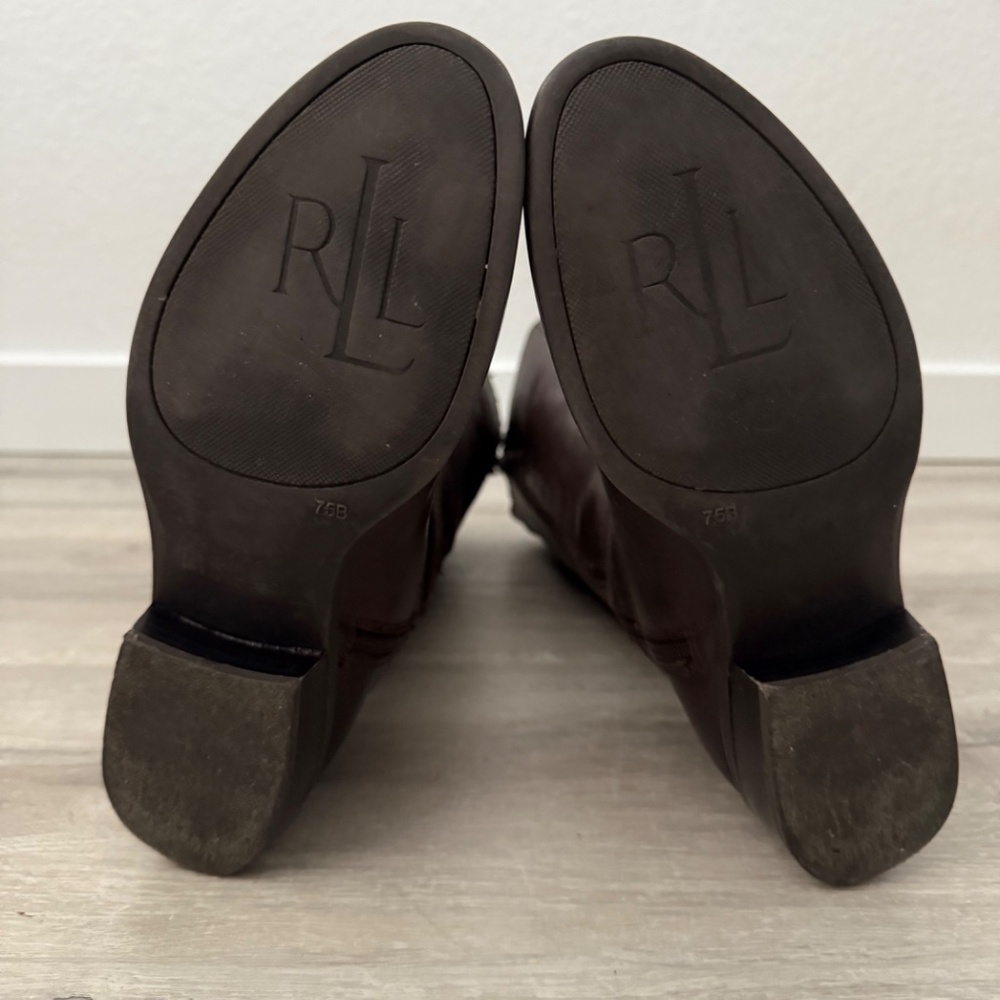 Ralph Lauren Dark Brown Leather Knee-High Heeled Boots - Picture 9 of 15